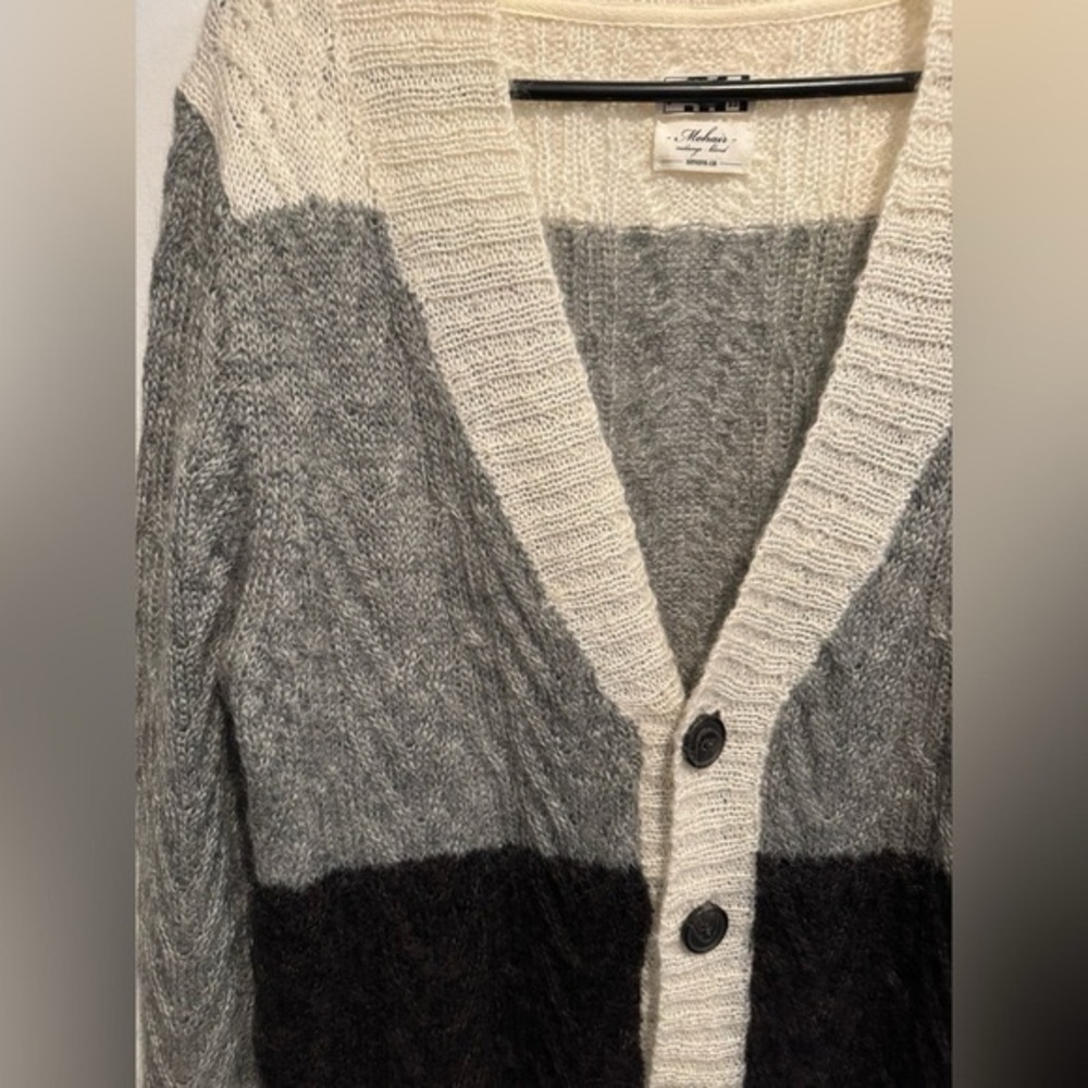 Le31 Simons Mohair blend colorblock button cardigan gray cream black knit USM - Picture 2 of 5
